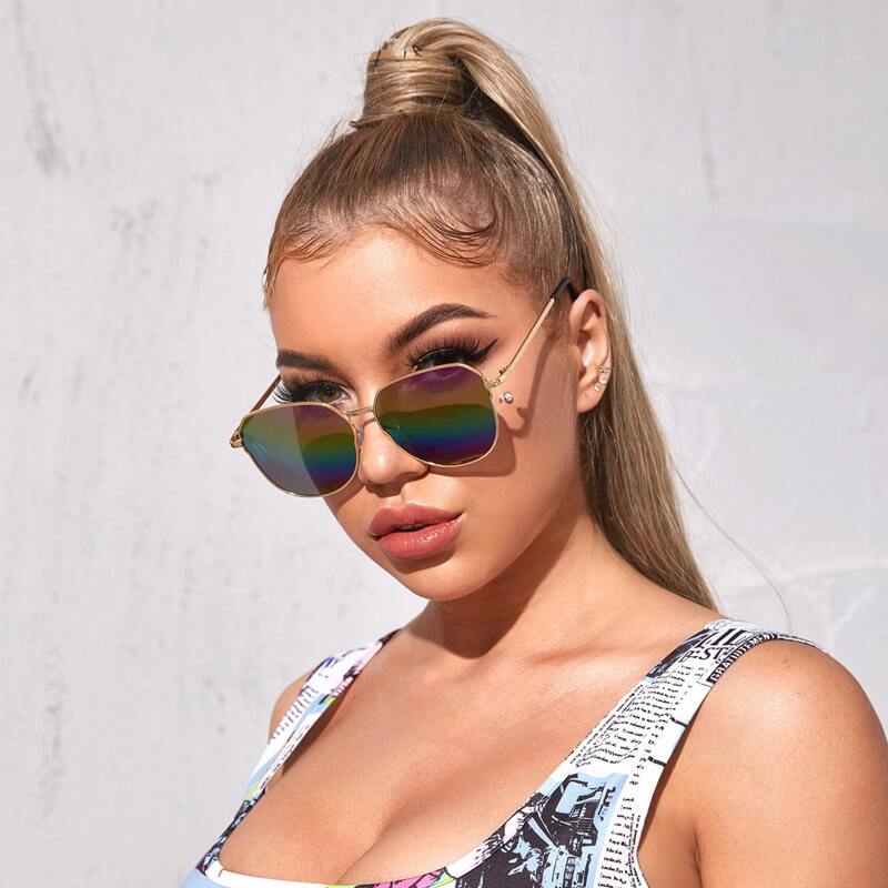 

Metal Frame Gradient Lens Sunglasses With Case