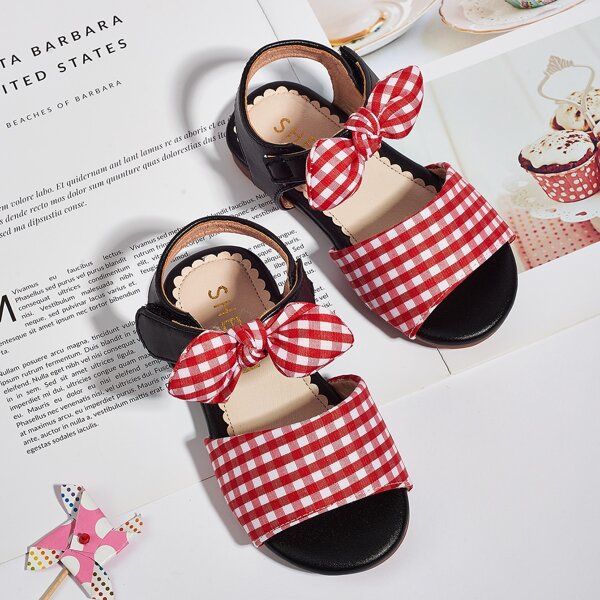 

Toddler Girls Bow Decor Gingham Sandals, Red