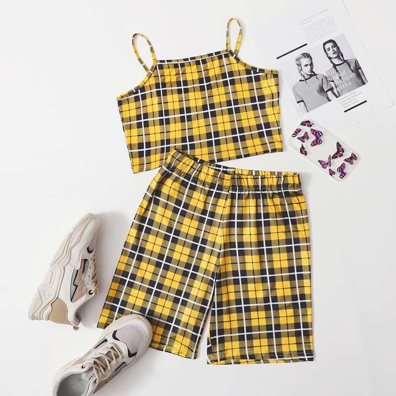 

Plaid Cami & Biker Shorts, Multicolor