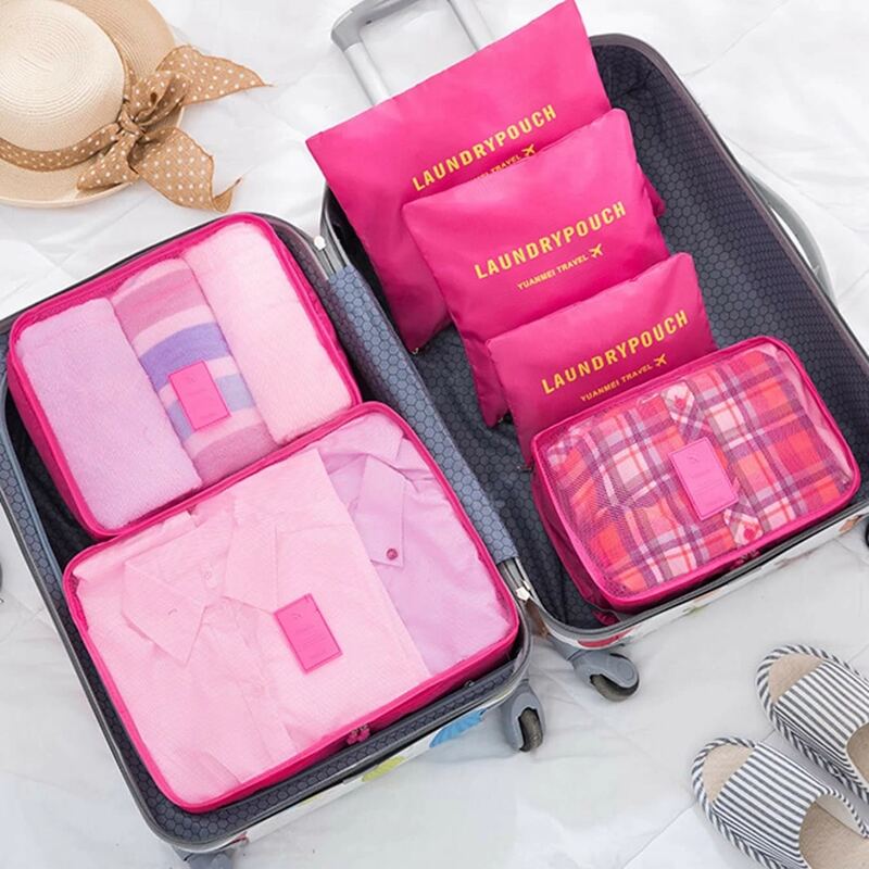 

6pcs Travel Storage Bag, Hot pink