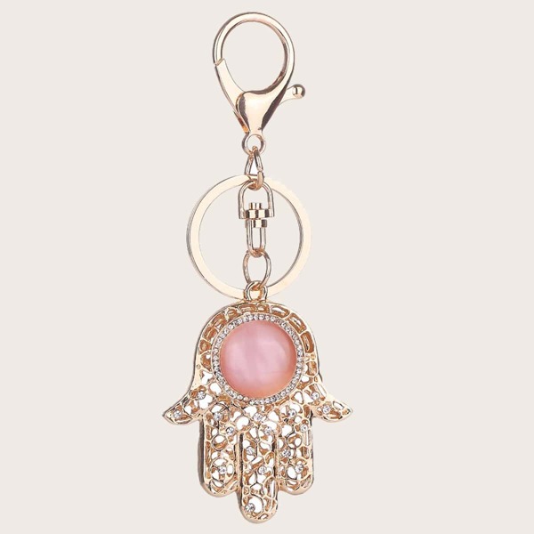

Rhinestone Engraved Hand Charm Keychain, Pink