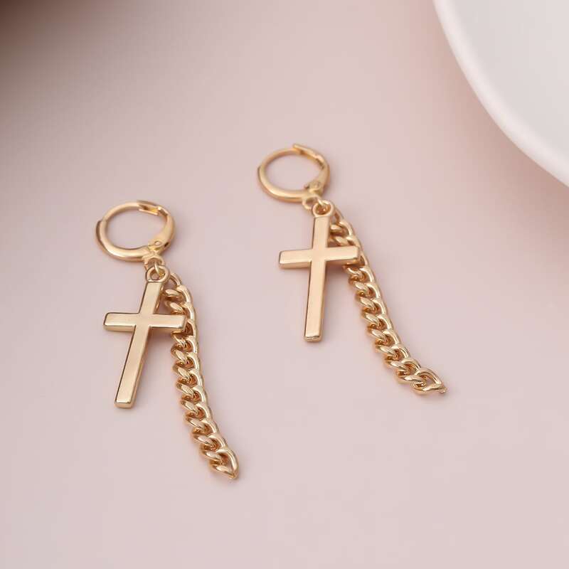 

Cross Drop Earrings, Gold