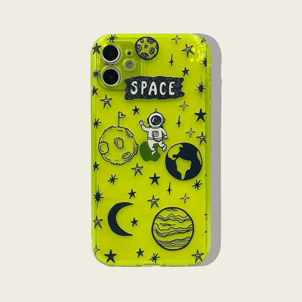 

1pc Cartoon Graphic iPhone Case, Lime green