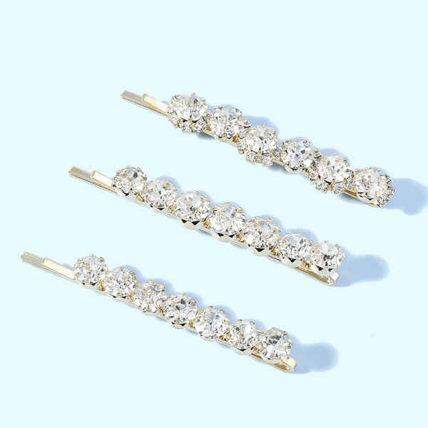 

3pcs Rhinestone Engraved Bobby Pin, Gold