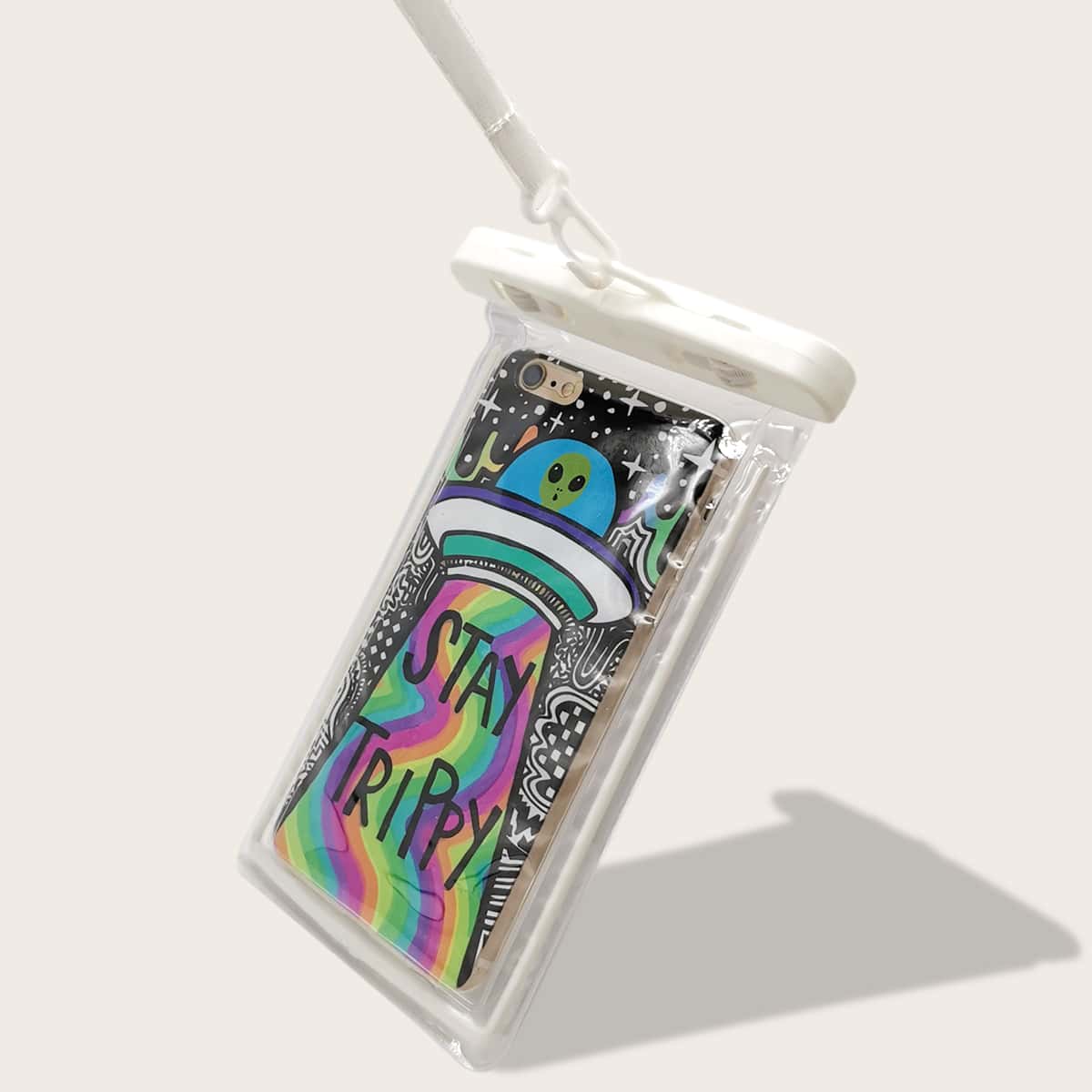 

Cartoon Graphic Phone Waterproof Bag With Lanyard, Clear