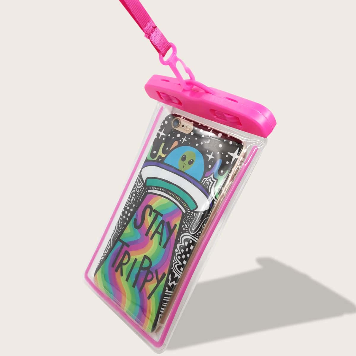 

Cartoon Graphic Phone Waterproof Bag With Lanyard, Clear