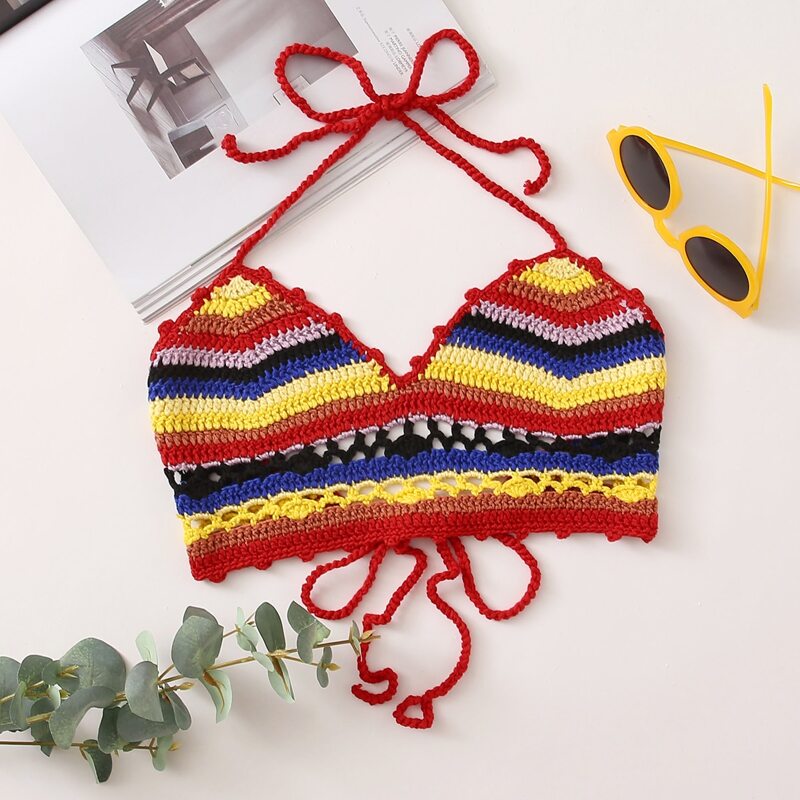 

Tie Back Halter Crochet Cover Up Top, Multicolor