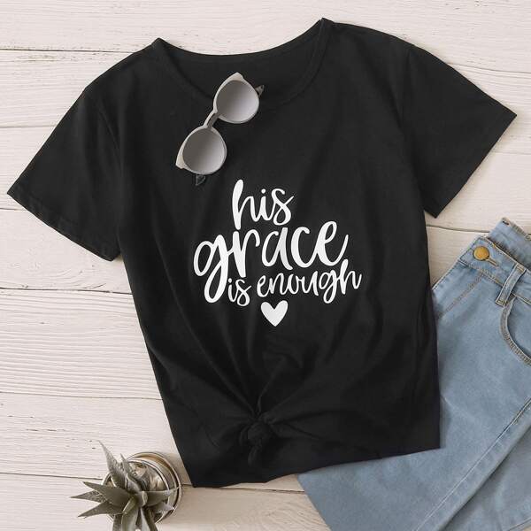 

Heart & Slogan Graphic Tee, Black
