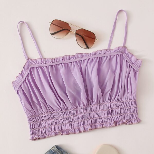

Frill Trim Shirred Cami Top, Lilac purple