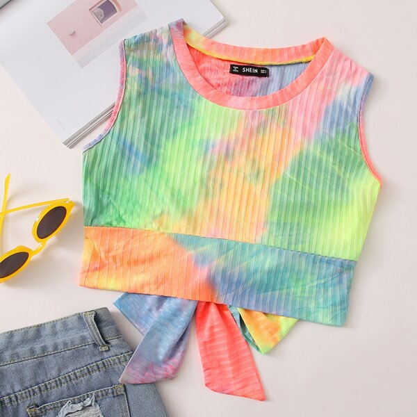 

Tied Wrap Cutout Back Tie Dye Tank Top, Multicolor