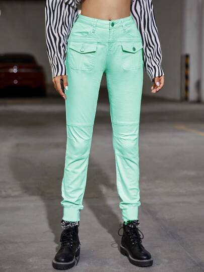 Flap Pocket Carrot Jeans Without Bag