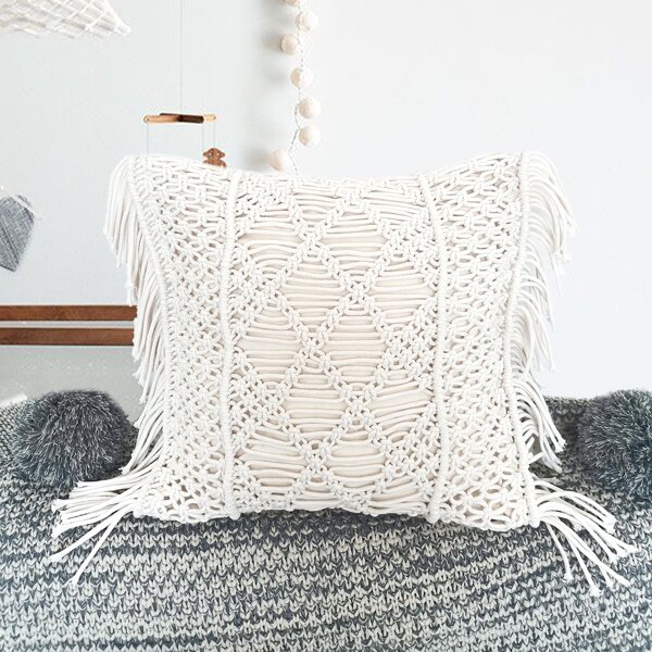 

Woven Tassel Cushion Cover Without Filler, White