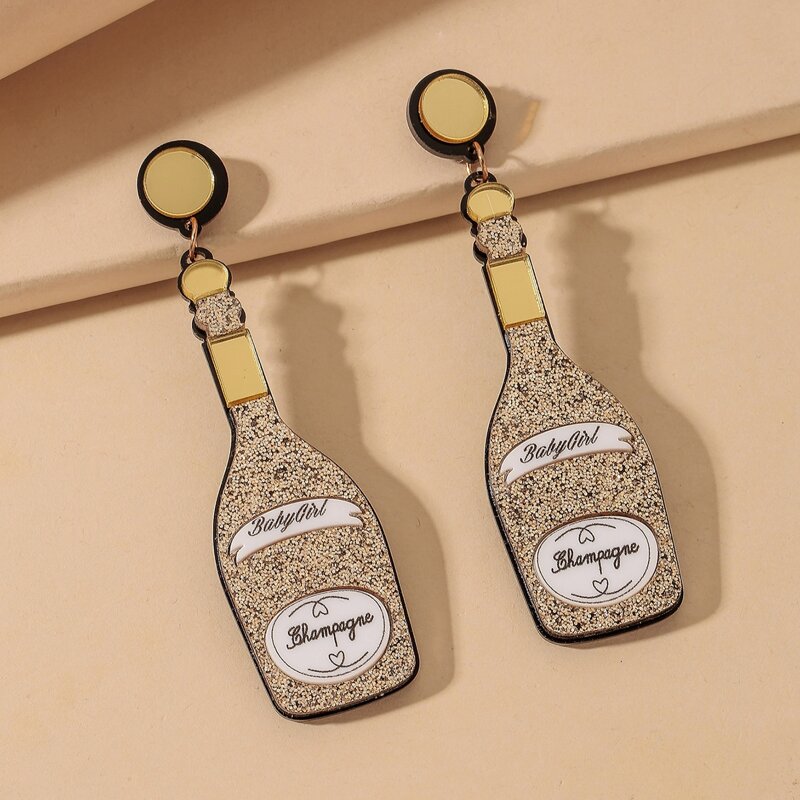 

Wine Bottle Drop Earrings, Gold