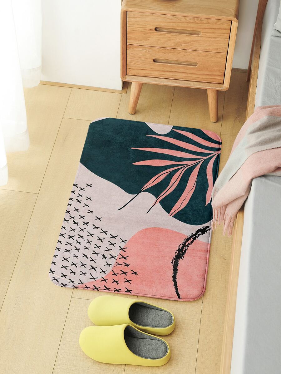 Geometric Leaf Print Floor Mat