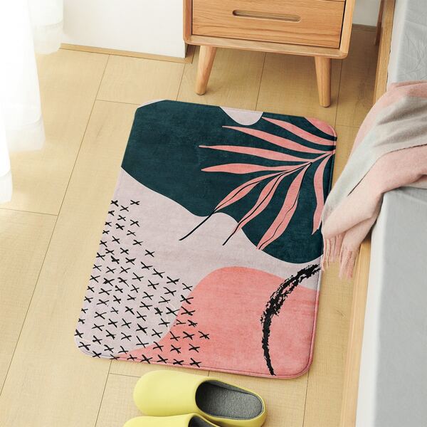 

Geometric Leaf Print Floor Mat, Multicolor