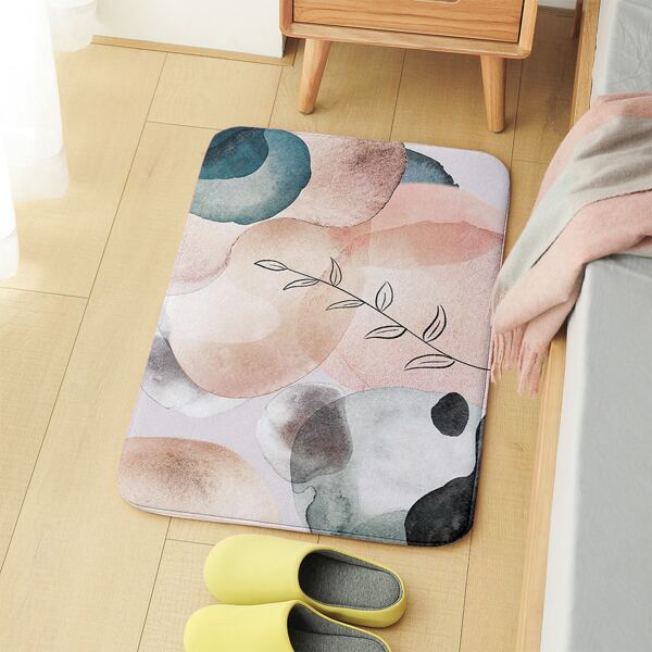 

Watercolor Leaf Print Floor Mat, Multicolor