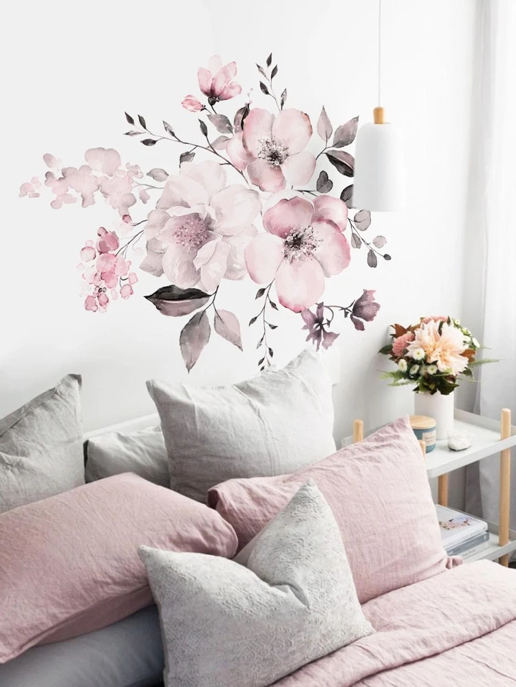 Flower Print Wall Sticker, Stickers, Wall Decal, Vinyl Decal For Home Decorations, Spring Decoration Items Refresh Your Home, Rama Decoration Stickers Gifts Birthday Graduation