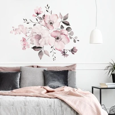 Flower Print Wall Sticker, Stickers, Wall Decal, Vinyl Decal For Home Decorations, Spring Decoration Items Refresh Your Home, Rama Decoration Stickers Gifts Birthday Graduation