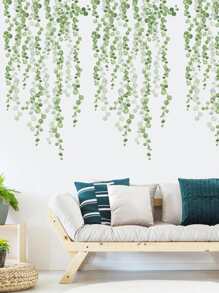 Vine Leaf Print Wall Sticker, Leaf Garland Pattern Wall Art Decal For Home Decor - Green - View 1