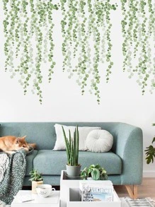Vine Leaf Print Wall Sticker, Leaf Garland Pattern Wall Art Decal For Home Decor - Green - View 3