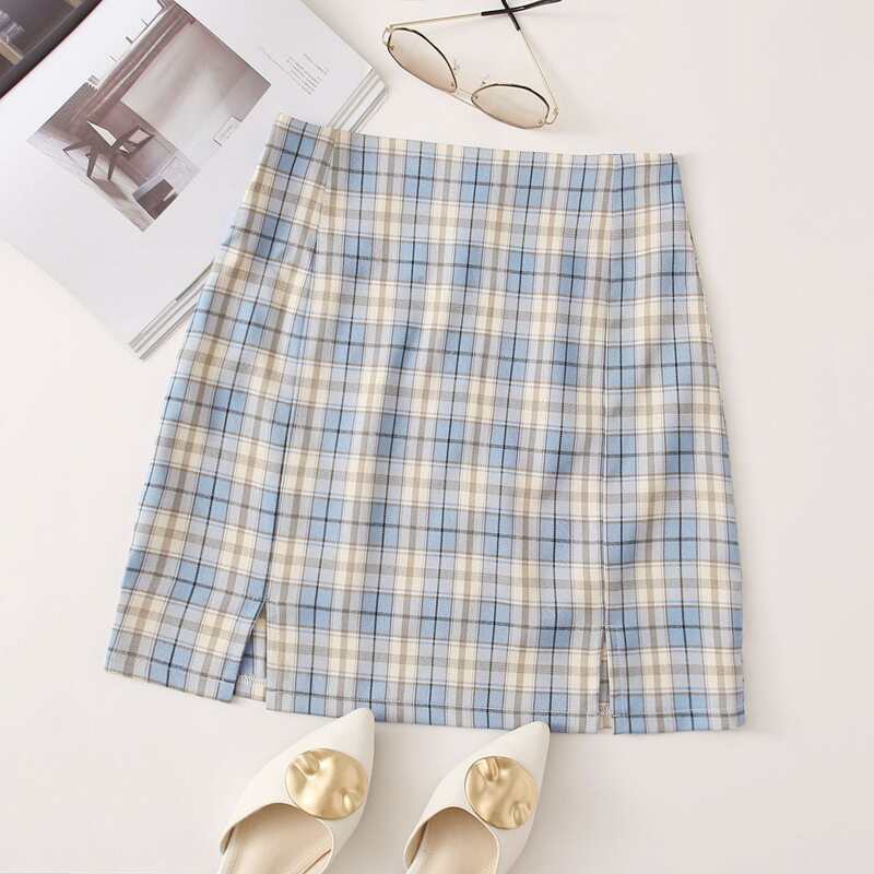 

Tartan Split Hem A-Line Skirt, Multicolor