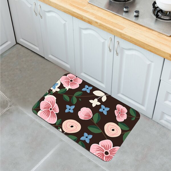 

Flower Print Floor Mat, Multicolor