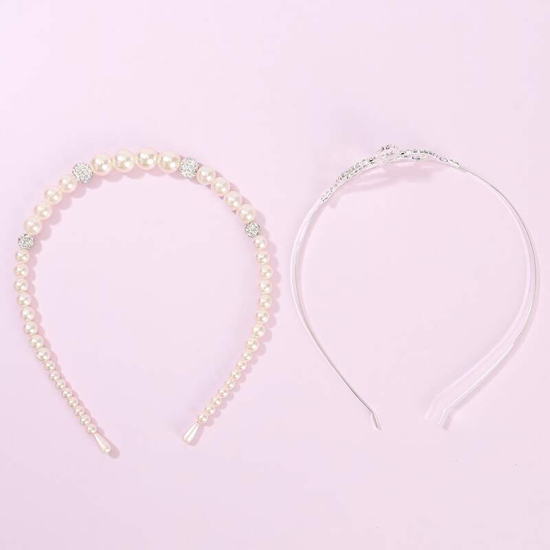 

2pcs Faux Pearl Decor Hair Hoop, Multicolor