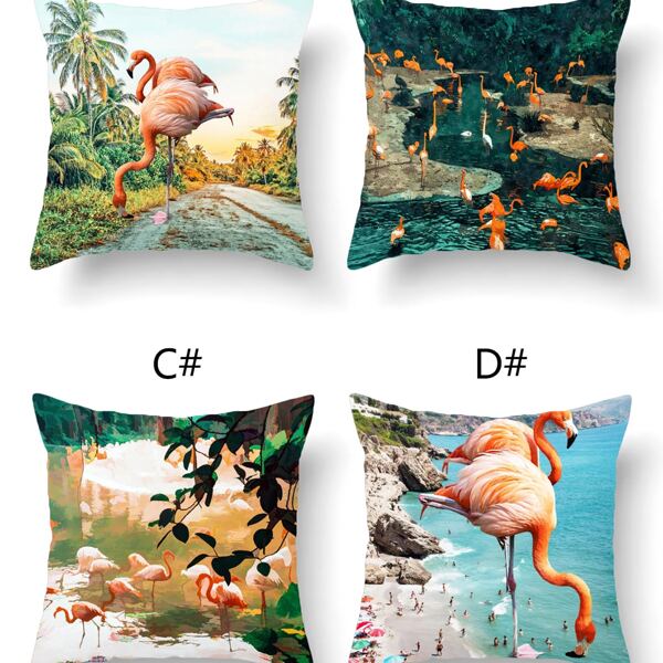 

1pc Flamingo Print Cushion Cover Without Filler, Multicolor