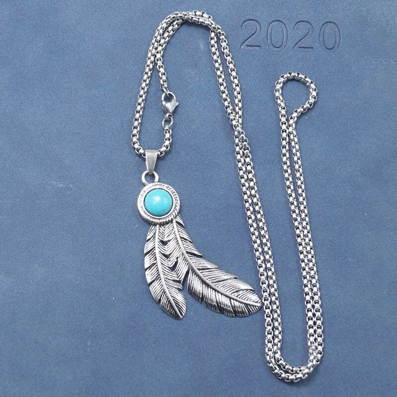

Guys Feather Charm Necklace, Silver
