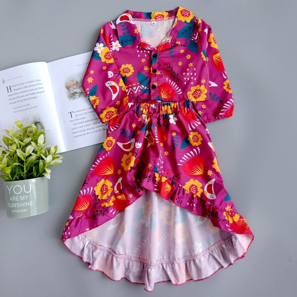 

Toddler Girls Floral Print Blouse & Asymmetrical Skirt, Hot pink