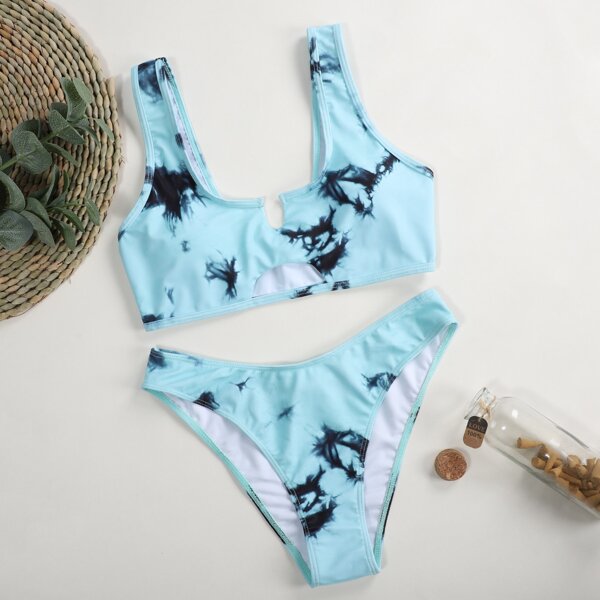 

Tie Dye Cut-out Bikini Swimsuit, Baby blue