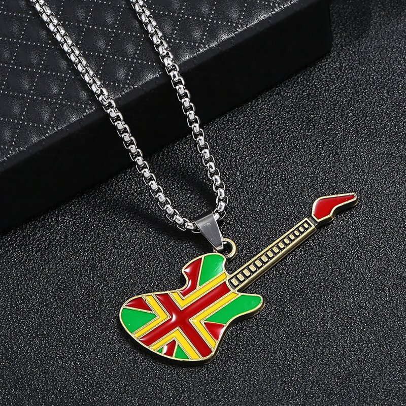 

Guys Guitar Charm Necklace, Silver