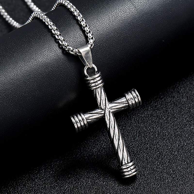 

Guys Cross Charm Necklace, Silver