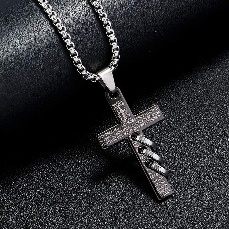 

Guys Cross Charm Necklace, Silver