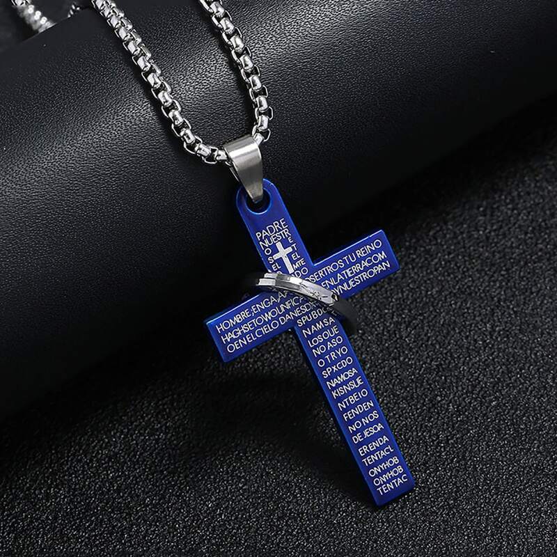 

Guys Cross Charm Necklace, Silver