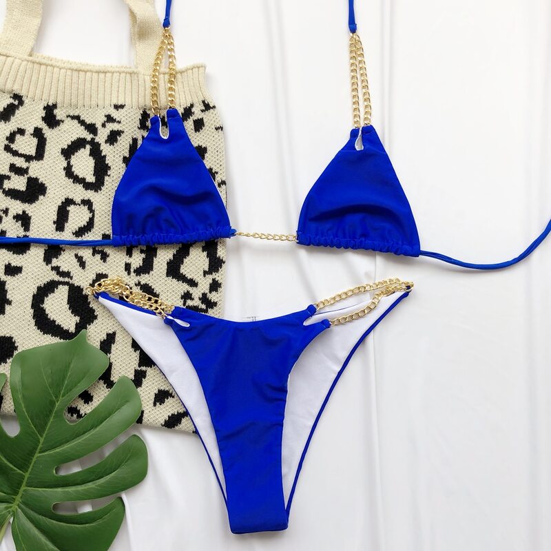 

Chain Linked Triangle Bikini Swimsuit, Royal blue bright