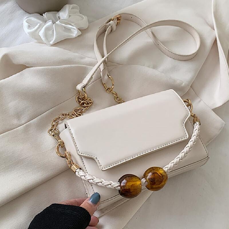

Flap Chain Crossbody Bag, Beige