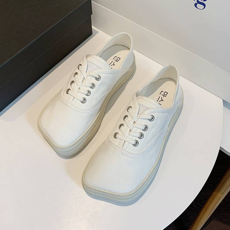

Square Toe Canvas Sneakers, White