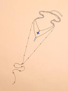 1 Set Summer Beach, Daily, Travel, Home Party, Evening Wear Multilayer Elephant, Moon, Shell, Geometric Necklace For Women - Silver - View 2