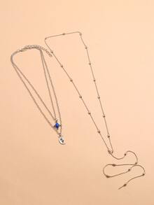 1 Set Summer Beach, Daily, Travel, Home Party, Evening Wear Multilayer Elephant, Moon, Shell, Geometric Necklace For Women - Silver - View 3