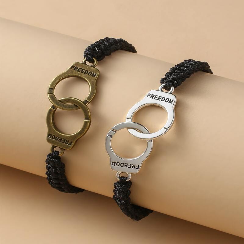 

2pcs Handcuffs Decor String Couple Bracelet, Multicolor
