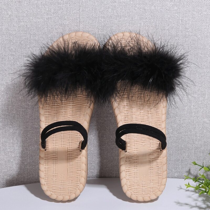 

Faux Fur Decor Two Way Wear Sandals, Black