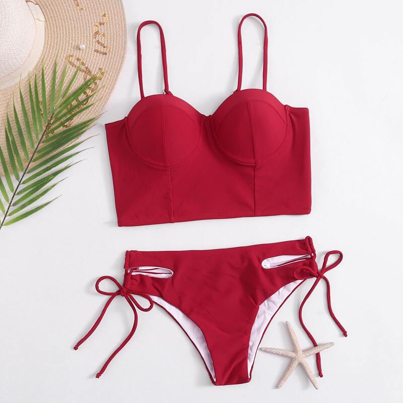 

Cut-out Underwire Tie Side Bikini Swimsuit, Red