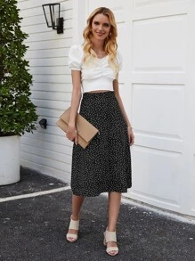 SHEIN Frenchy Váy Tách cao Chấm bi màu đen Boho - màu đen - Xem 4