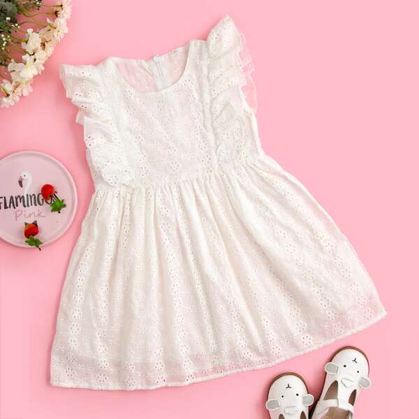 

Toddler Girls Ruffle Schiffy Smock Dress, White