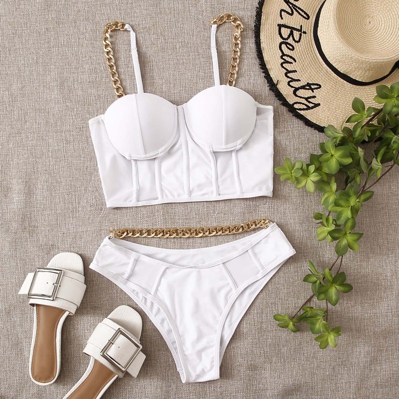 

Chain Linked Underwire Bikini Swimsuit, White