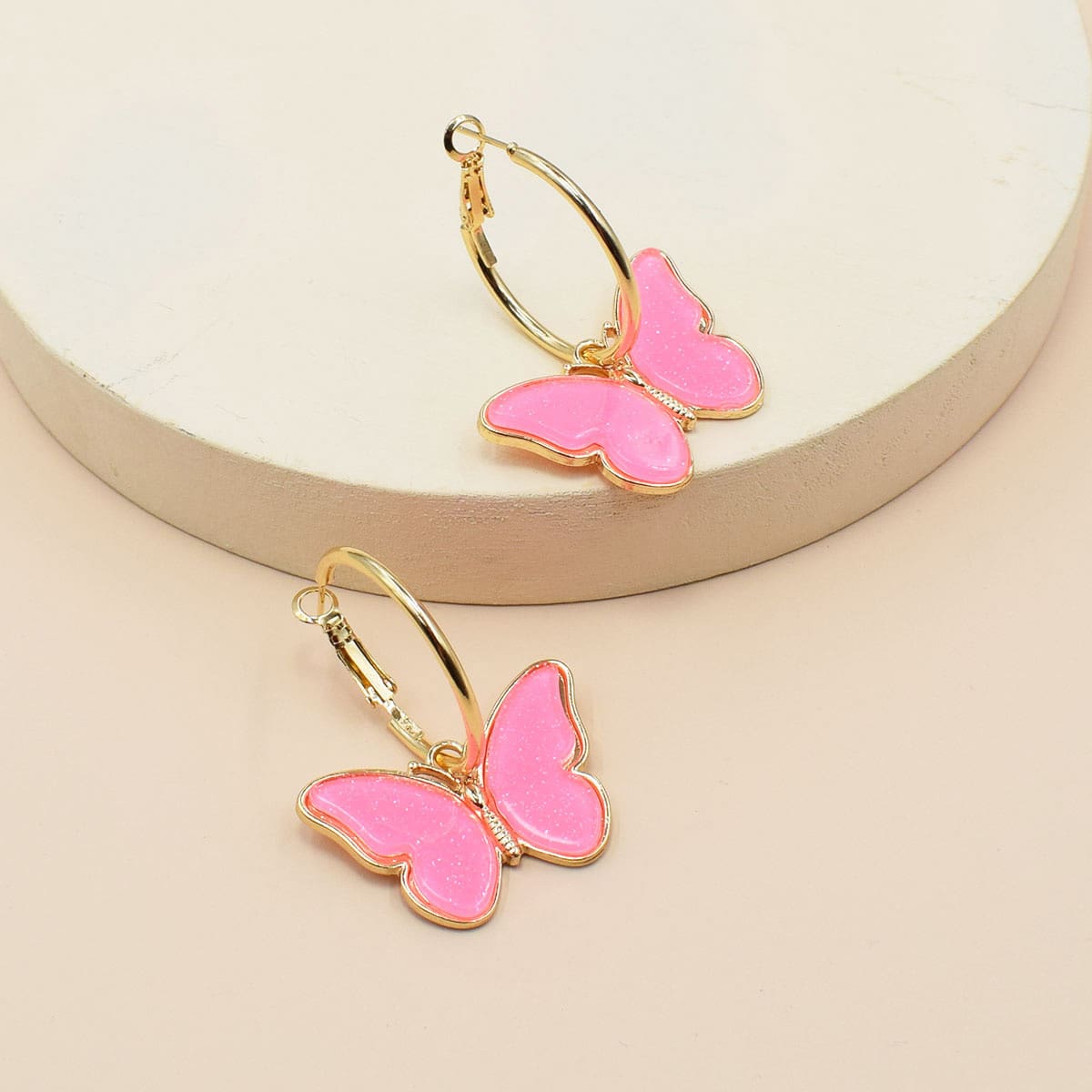 

Butterfly Drop Earrings, Pink