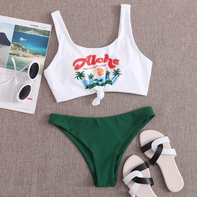 

Tropical Knot Hem Bikini Swimsuit, Multicolor