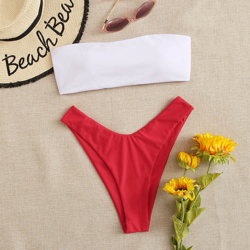 

Color Block Bandeau High Leg Bikini Swimsuit, Multicolor