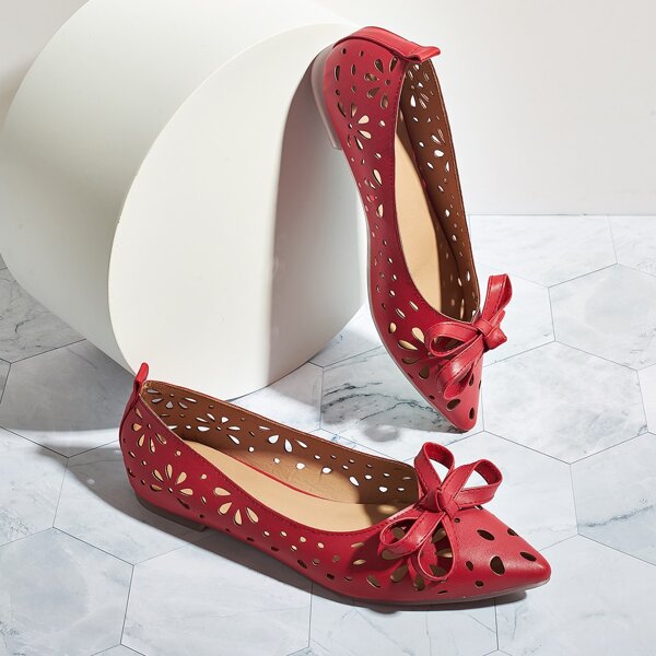 

Полые балетки с бантом, Красный